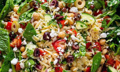Fresh Mediterranean Orzo Salad in a bowl